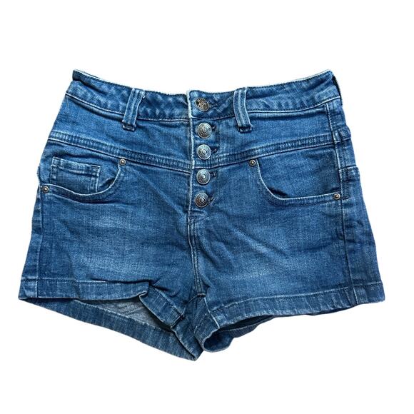 VTG Delia's Skyler Blue Denim Jean Button Fly 5 Pocket Shorts Size 0 - Picture 1 of 4